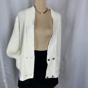 Vintage Sears Ivory Chunky Knit Shawl Cardigan Sweater Size M